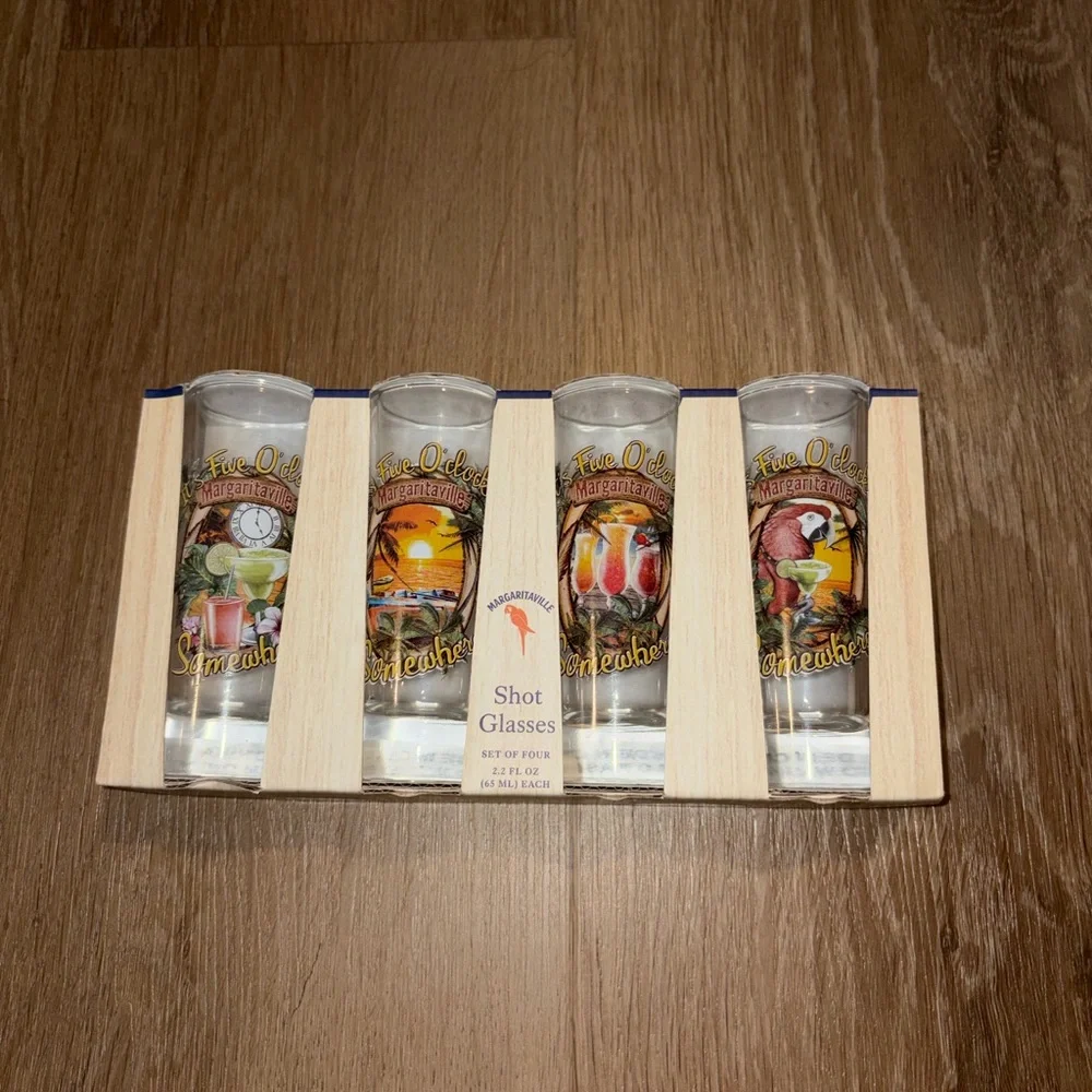 New 4 Margaritaville Shot Glasses It's 5 O'clock Somewhere Glass Set 2.2 Oz